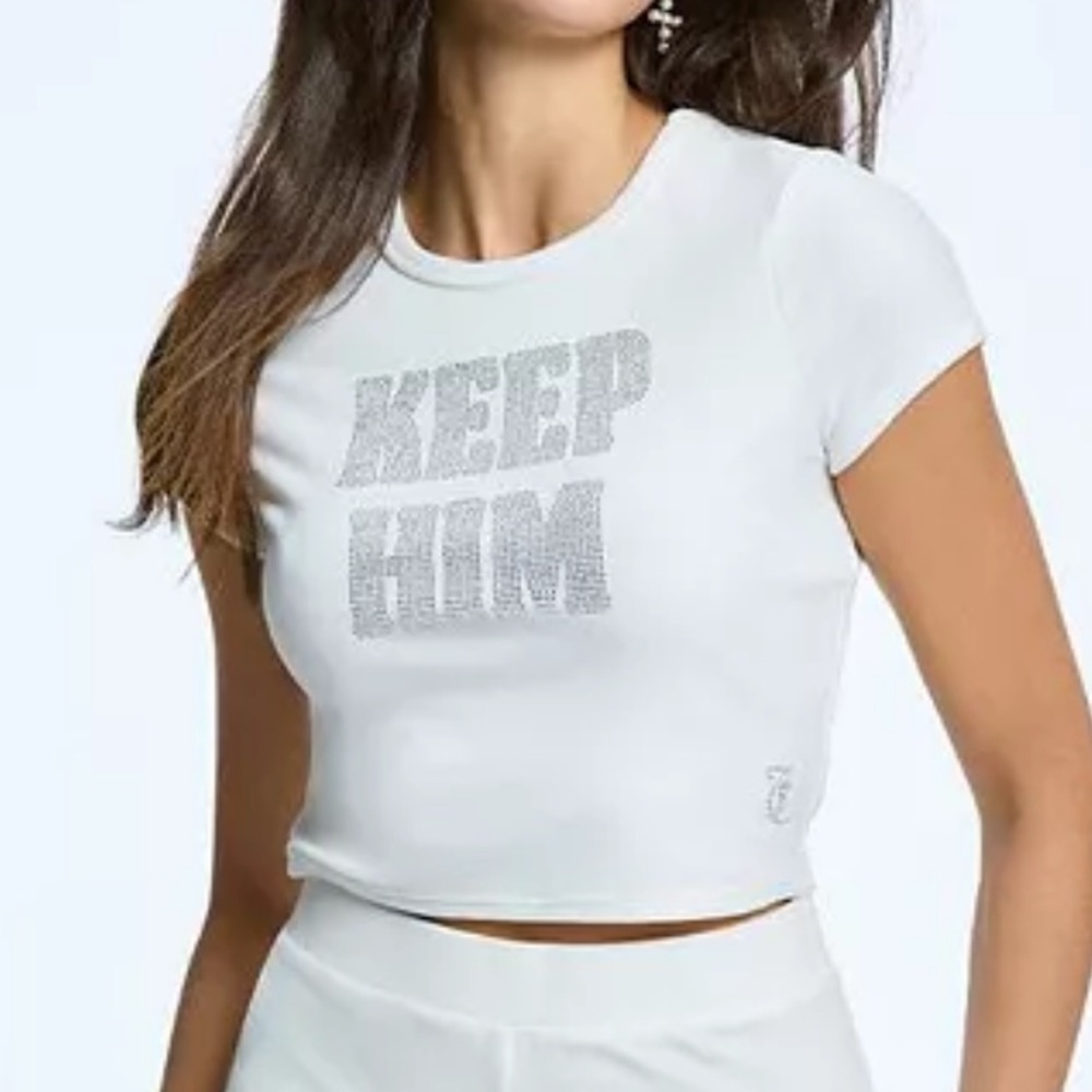 Juicy Couture Keep Him Velour Rhinestone Baby Tee